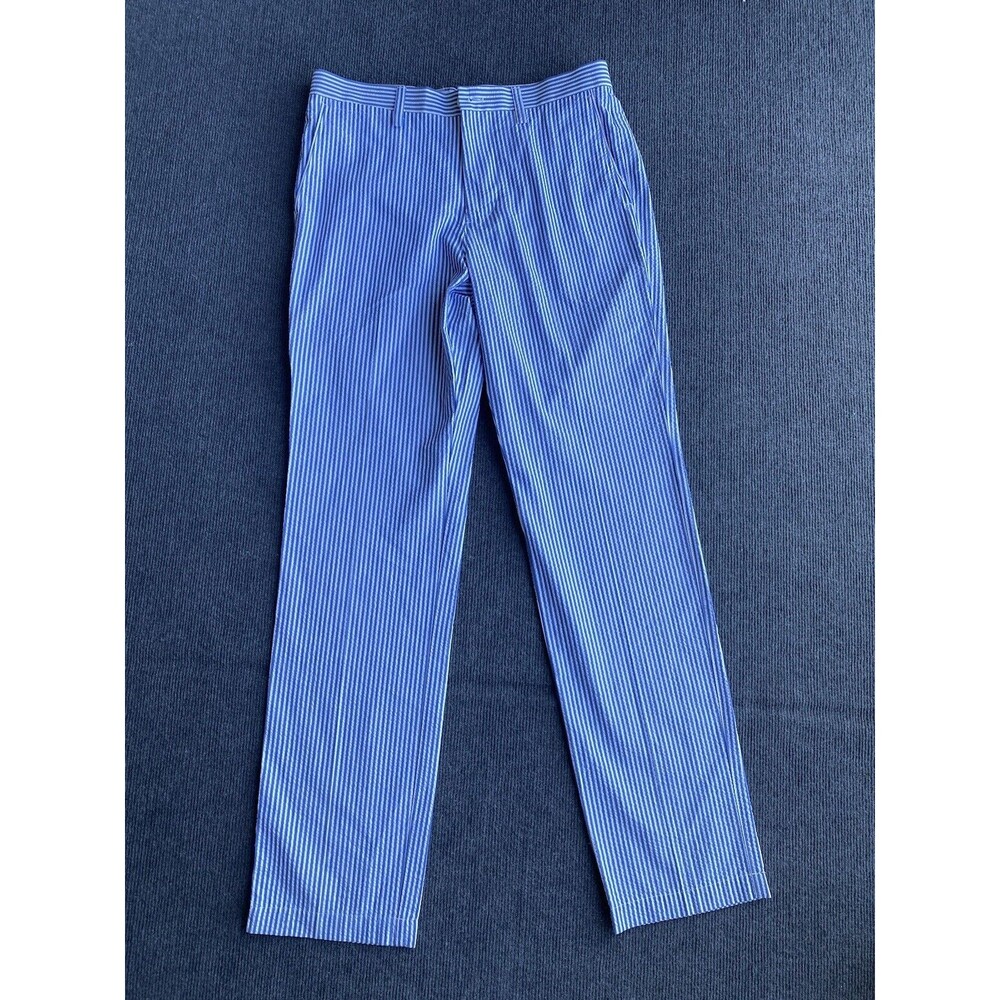 JCP JC Penney Seersucker Pants Blue White Stripe Beach Preppy Summer Mens 32x32